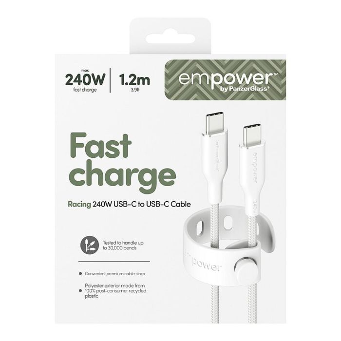 PanzerGlass empower Racing Cable USB-C a USB-C 240W 1.2m USB 2.0, Plata/Blanco 2 PanzerGlass empower Racing Cable USB-C a USB-C 240W 1.2m USB 2.0, Plata/Blanco 2