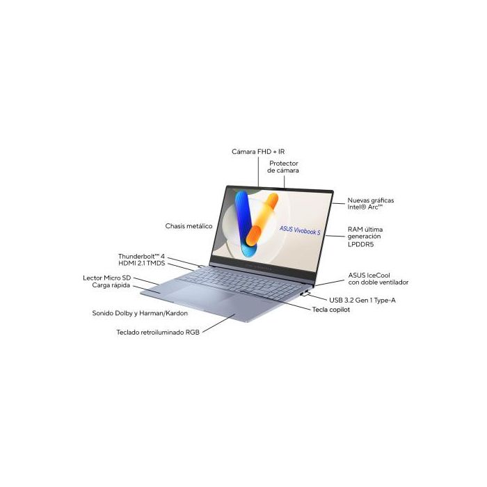 ASUS Vivobook S 15 OLED OLED S5506MA-MA111W - Ordenador Portátil 15.6" 3K 120Hz (Intel Core Ultra 7 155H, 16GB RAM, 1TB SSD, Arc Graphics, Windows 11 Home) Azul Neblina - Teclado QWERTY español 4 ASUS Vivobook S 15 OLED OLED S5506MA-MA111W - Ordenador Portátil 15.6" 3K 120Hz (Intel Core Ultra 7 155H, 16GB RAM, 1TB SSD, Arc Graphics, Windows 11 Home) Azul Neblina - Teclado QWERTY español 4