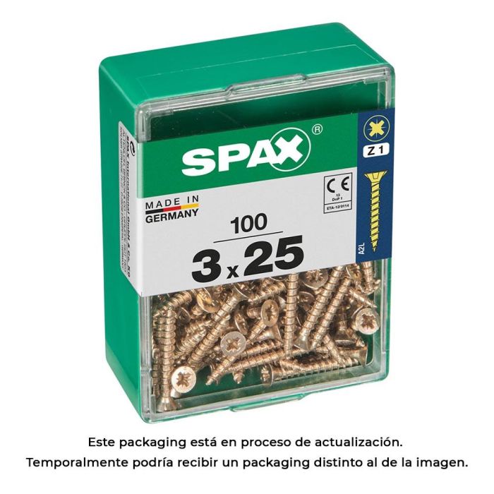 Spax 4081020300252 100 Tornillos madera Cabeza plana Yellox 3,0x25mm Rosca completa, Ranura cruz Z1, Punta S 0 Spax 4081020300252 100 Tornillos madera Cabeza plana Yellox 3,0x25mm Rosca completa, Ranura cruz Z1, Punta S 0