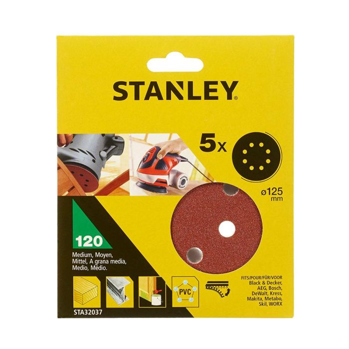 Stanley Discos lijadora 120 g ø125 mm autoadherente roto-orbital 5 uds 1