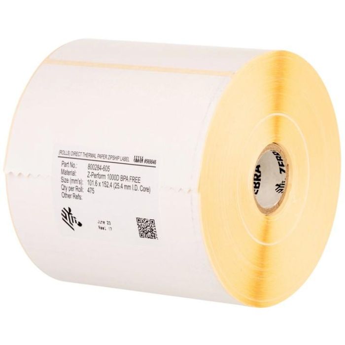 Zebra 620W Ultron UN620E 2.5 Z-Perform 1000T - Etiqueta autoadhesiva de papel, transferencia térmica, 10.2x6.4 cm, rollo de 2220 unidades