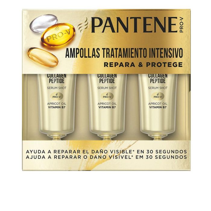 Pantene Repara y Protege Ampollas Tratamiento Intensivo, Con Complejo Pro-V, Colágeno, Aceite de Albaricoque y Vitamina B7, 3 x 15 ml