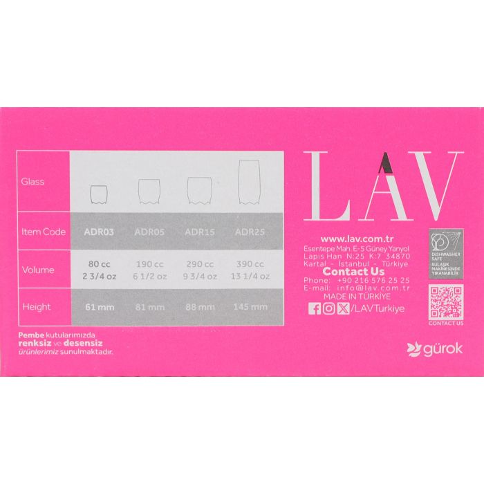 Adora Set 6 Chupitos 80 cc Medidas 5x5x6 cm (12 Cajas)