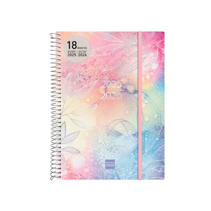 Finocam Agenda Espiral 18 Meses E10 Svh, Julio 2025-Diciembre 2026, Cierre Goma, Tapa PP Pretty, Indicador Mensual