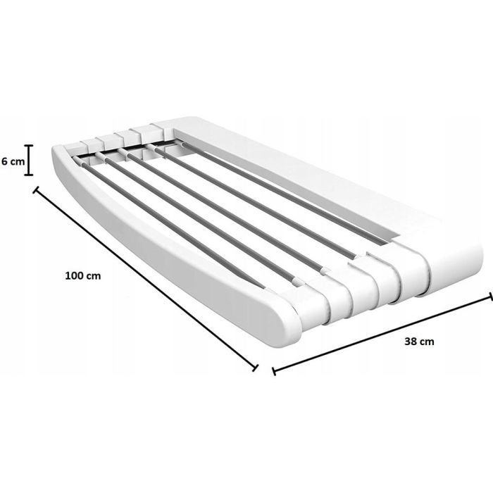 Gimi Telepack 100 Tendedero de Pared Plegable 7m Tendido Aluminio Resina Blanco 100x38 cm Multifuncional Baño Terraza 3