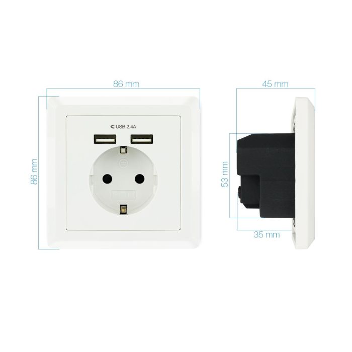 NANOCABLE BASE ENCHUFE PARED TOMA SCHUKO 2xUSB MAX.2.4A BLANCO 1