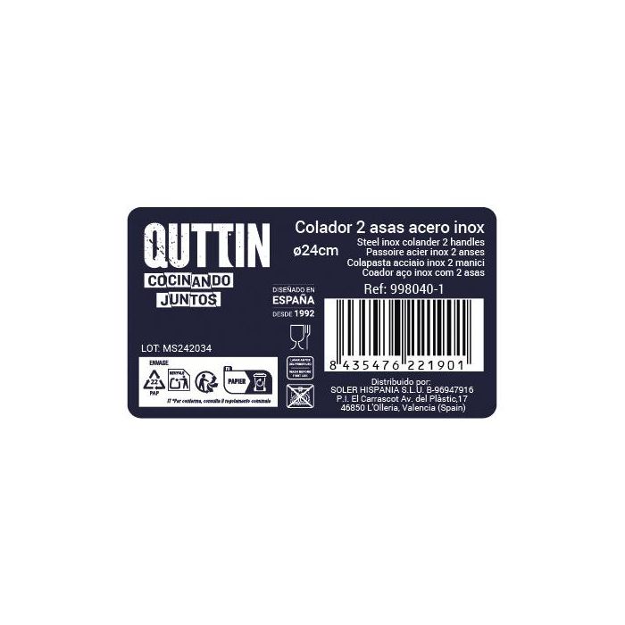 Quttin Colador de Acero con Asas, 24 cm (12 Unidades) 6