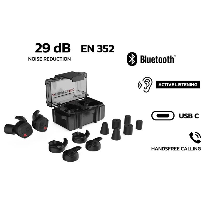 Perfectpro H-10 Orejeras de Protección Auditiva para Construcción, Inalámbrico Bluetooth, 29 dB SNR, Resistente al Agua IPX5, Negro/Rojo