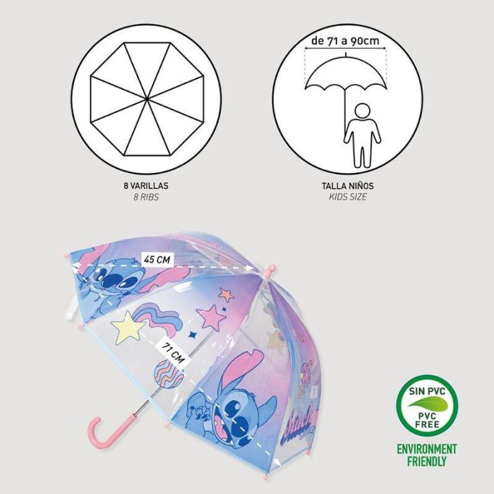 Cerdá Paraguas Manual de Burbuja Transparente con Diseño de Stitch 45 cm, Ideal para Niños a partir de 3 años, Color Azul 4 Cerdá Paraguas Manual de Burbuja Transparente con Diseño de Stitch 45 cm, Ideal para Niños a partir de 3 años, Color Azul 4
