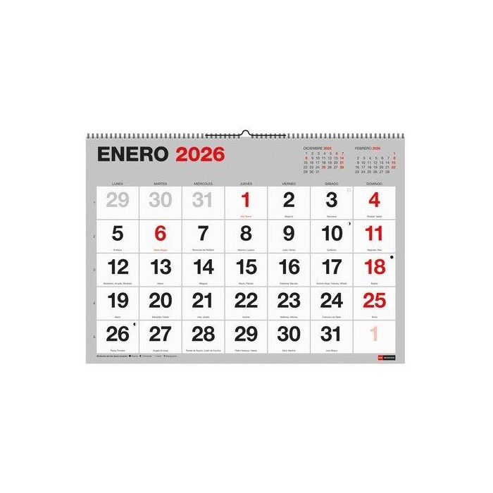 Calendario (2026) Miquelrius Pared Basic Mensual Numeros Grandes Xl 590X420