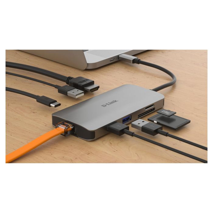 D-LINK DUB-M810 Hub USB 3.0, 3 Puertos USB-A, 1 Puerto HDMI, 1 Puerto USB-C, 1 Puerto LAN, Lector Tarjetas, Gris