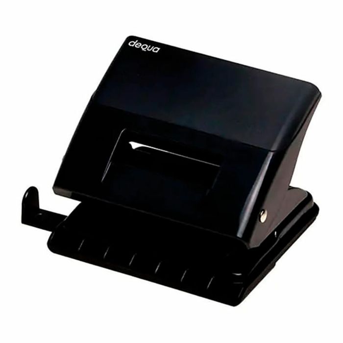 Dequa Perforadora de Papel 2 Punzones Ø6mm, Capacidad 20 Hojas, Regleta para Medición, Negro