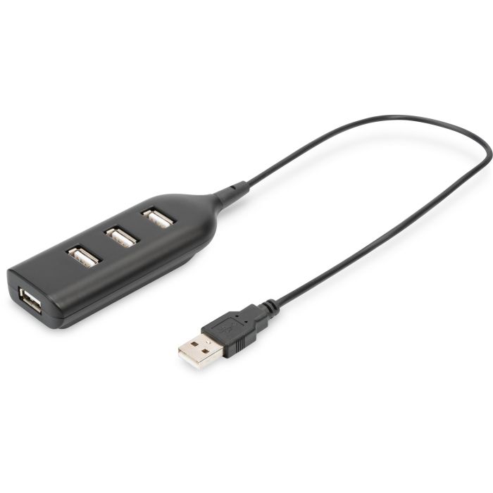 Digitus Hub USB 2.0 de 4 puertos con cable integrado, negro DA-70217