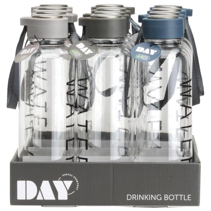 Day Botella de Agua 500 ml Con Correa, Tapón Coloreado Surtido, Texto "Water", Libre de BPA y Lavavajillas 6 Day Botella de Agua 500 ml Con Correa, Tapón Coloreado Surtido, Texto "Water", Libre de BPA y Lavavajillas 6