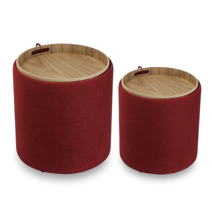 Set 2 Puffs Marsala Con Bandeja Versa 39X44CM 2 Set 2 Puffs Marsala Con Bandeja Versa 39X44CM 2