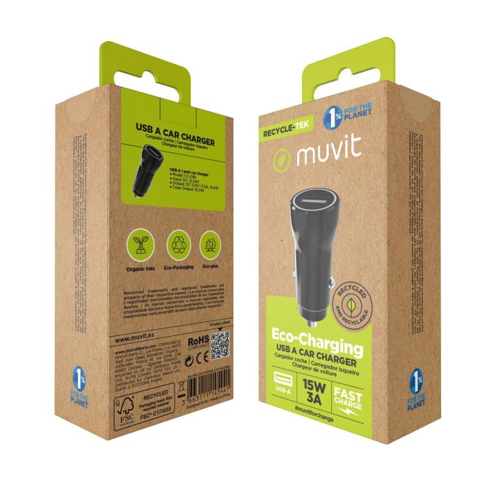 muvit for change cargador coche USB 2.4A 12W negro 1