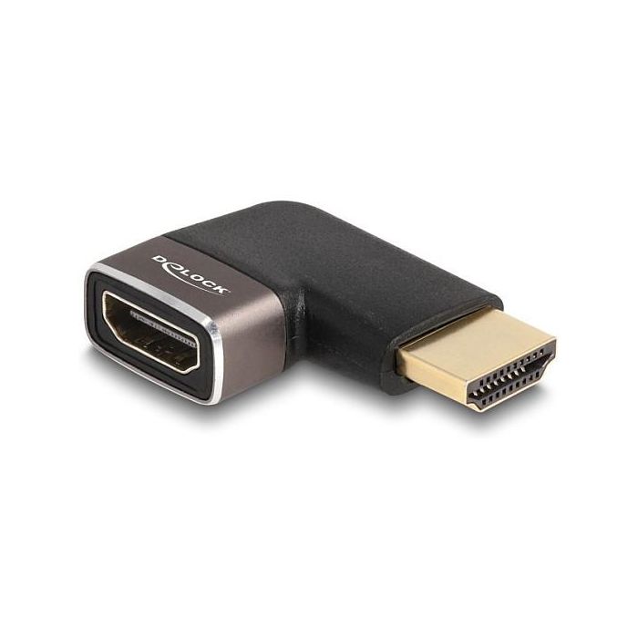 DeLOCK Adaptador HDMI Macho a Hembra Acodado a 90° Izquierda, 8K 60 Hz, Compatible con HDMI 2.1, Carcasa de Metal Gris y Negro 1