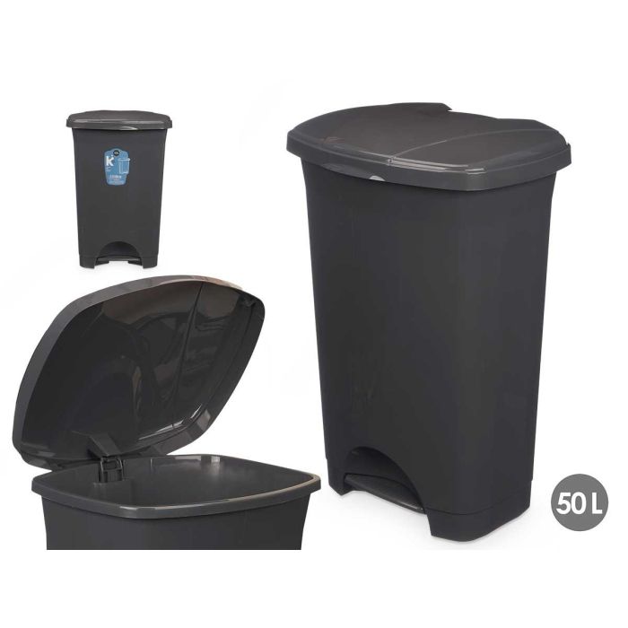 Arte Regal Papelera de Pedal Plástico 50L Antracita 43x64x33 cm (3 Unidades)