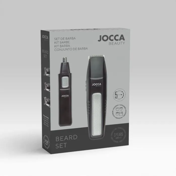 Jocca 1439 Kit Barba 5 en 1 con 4 Peines - Negro y Acero Inoxidable 2