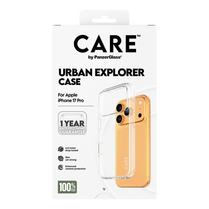PanzerGlass CARE by Urban Explorer Case Transparente para iPhone 17 Pro, Funda TPU Protectora 100% Reciclada, Resistente a Golpes y Rayones 2 PanzerGlass CARE by Urban Explorer Case Transparente para iPhone 17 Pro, Funda TPU Protectora 100% Reciclada, Resistente a Golpes y Rayones 2