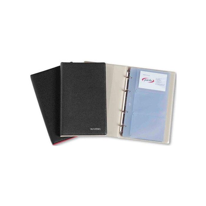 Tarjetero 4 Anillas Pardo Pvc Sim.Piel 4º 20 Fundas 120 Tarjetas Negro