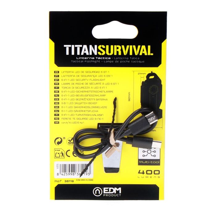 Edm Linterna de Seguridad 6 en 1 Recargable Titan Survival 7W 400lm Cob 2.5W 39x21x92mm 5