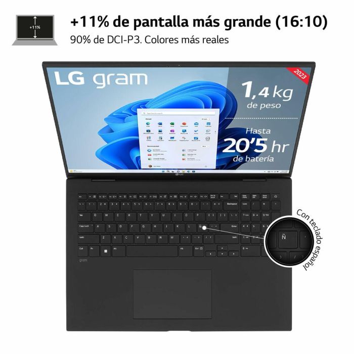 LG Gram 17Z90R-E.AD75B Portátil Ultraligero Intel Core i7-1360P 32GB 512GB SSD RTX 3050 17" WQXGA IPS Antireflejo Win 11 21 LG Gram 17Z90R-E.AD75B Portátil Ultraligero Intel Core i7-1360P 32GB 512GB SSD RTX 3050 17" WQXGA IPS Antireflejo Win 11 21