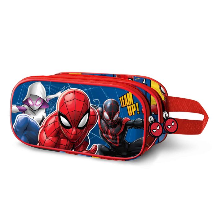 Marvel Spiderman Estuche Portatodo 3D Doble Best Team Azul con 2 Compartimentos y Relieve Frontal para Material Escolar