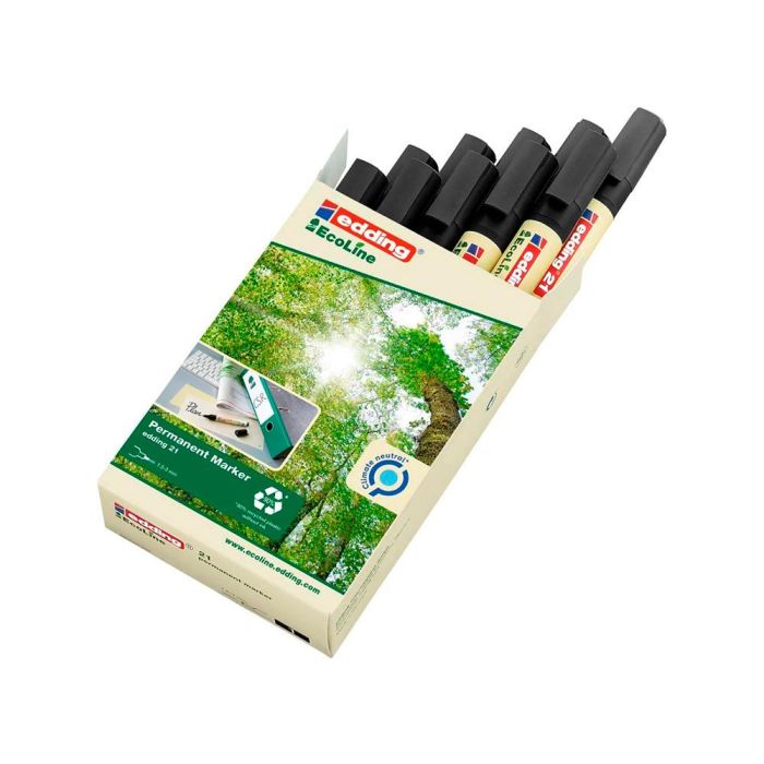 Rotulador Edding 21 Marcador Permanente Ecoline 90% Reciclado Color Negro Punta Redonda 1,5-3 mm Recargable 10 unidades 3