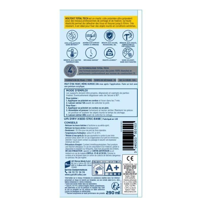 Cyanolit CYA3045203003103 Adhesivo Fijación y Sellado Total Tech Gris 290 ml Multimaterial Resistente y Flexible 2 Cyanolit CYA3045203003103 Adhesivo Fijación y Sellado Total Tech Gris 290 ml Multimaterial Resistente y Flexible 2