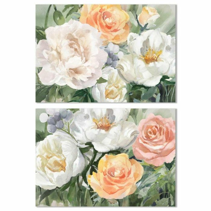 DKD Home Decor Cuadro Tradicional de Flores Lienzo y MDF Blanco, Verde y Ámbar 90x60 cm Set de 2 DKD Home Decor Cuadro Tradicional de Flores Lienzo y MDF Blanco, Verde y Ámbar 90x60 cm Set de 2