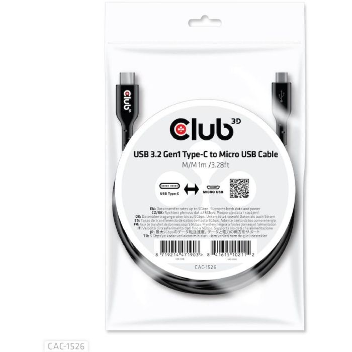 Club3D Kabel USB 3.2 Tipo C a Micro USB 1m Macho/Macho 1 Club3D Kabel USB 3.2 Tipo C a Micro USB 1m Macho/Macho 1