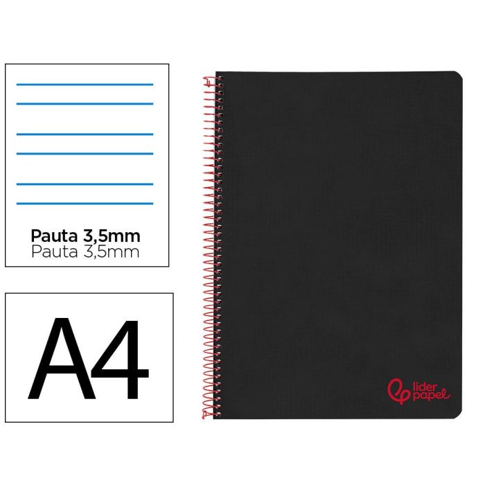 Cuaderno Espiral Liderpapel A4 Wonder Tapa Plastico 80H 90 gr Pauta Ancha 3,5 mm Con Margen Color Negro Cuaderno Espiral Liderpapel A4 Wonder Tapa Plastico 80H 90 gr Pauta Ancha 3,5 mm Con Margen Color Negro