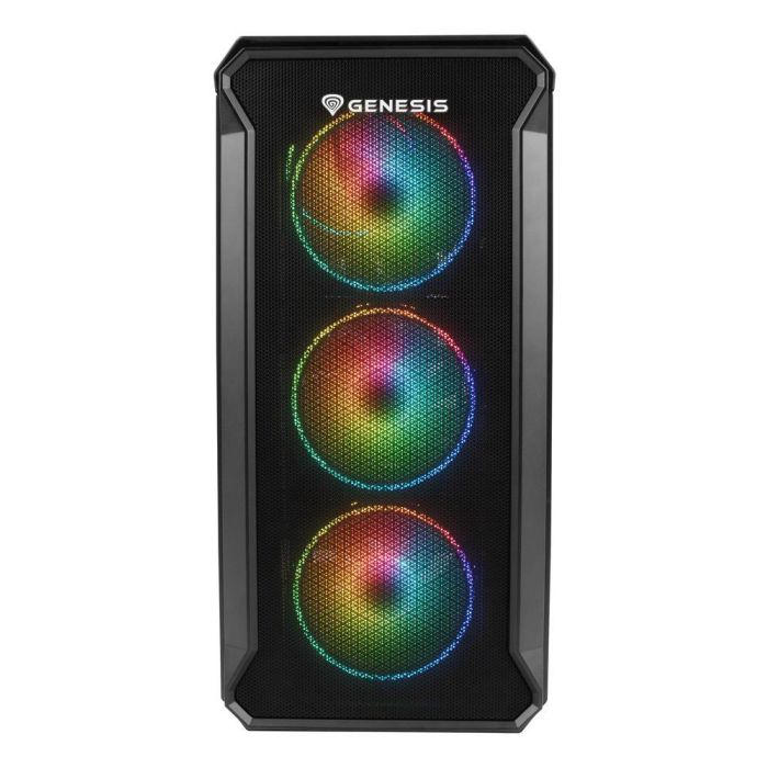GENESIS Irid 503 ARGB Micro Torre Negro, Transparente con 4 Ventiladores ARGB Incluidos 2