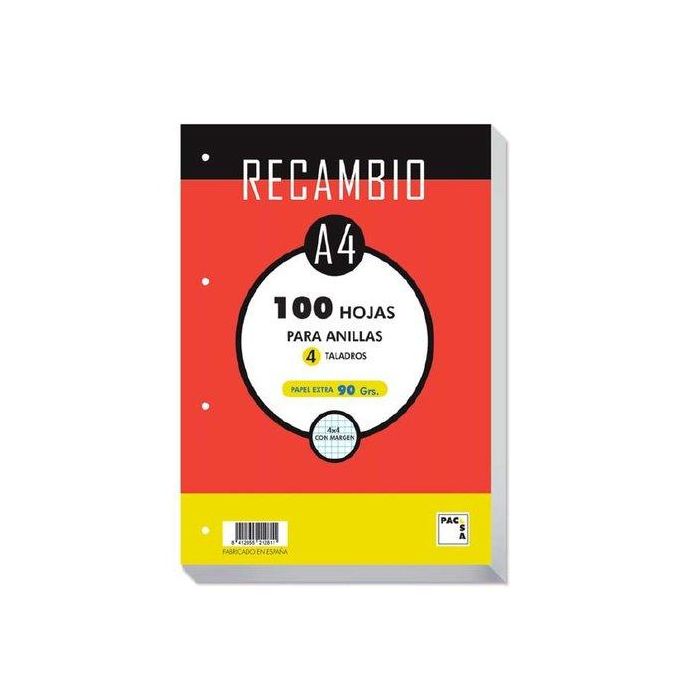 Recambio Pacsa A4 100H 90G 4 Taladros Cuadric.4X4