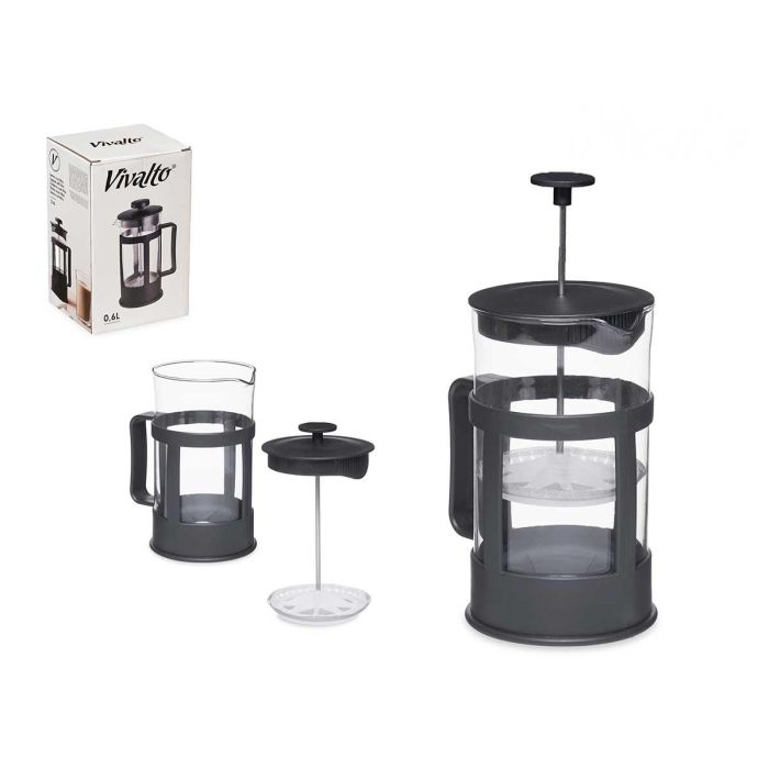 Tetera de Vidrio con Embolo Vivalto 600 ml, 12.5x17.5x9.5 cm (12 Unidades)
