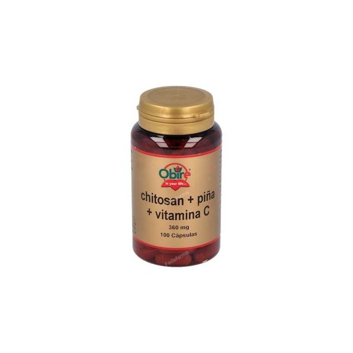 OBIRE Chitosan Piña y Vitamina C 100 Cápsulas Complemento Alimenticio a base de Chitosán, Piña y Vitamina C