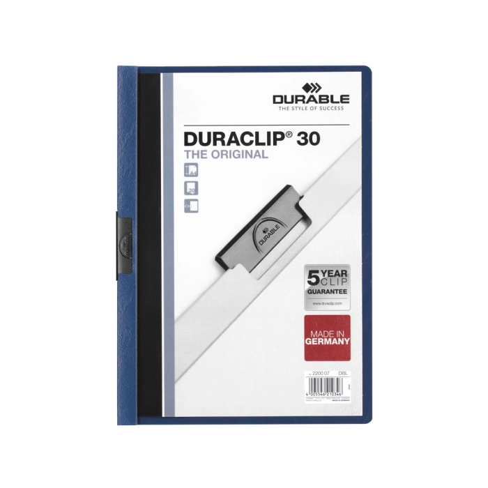 Durable Carpeta Duraclip Dossier con Pinza Lateral Azul Oscuro, Capacidad 30 Hojas, Formato Din A4 1