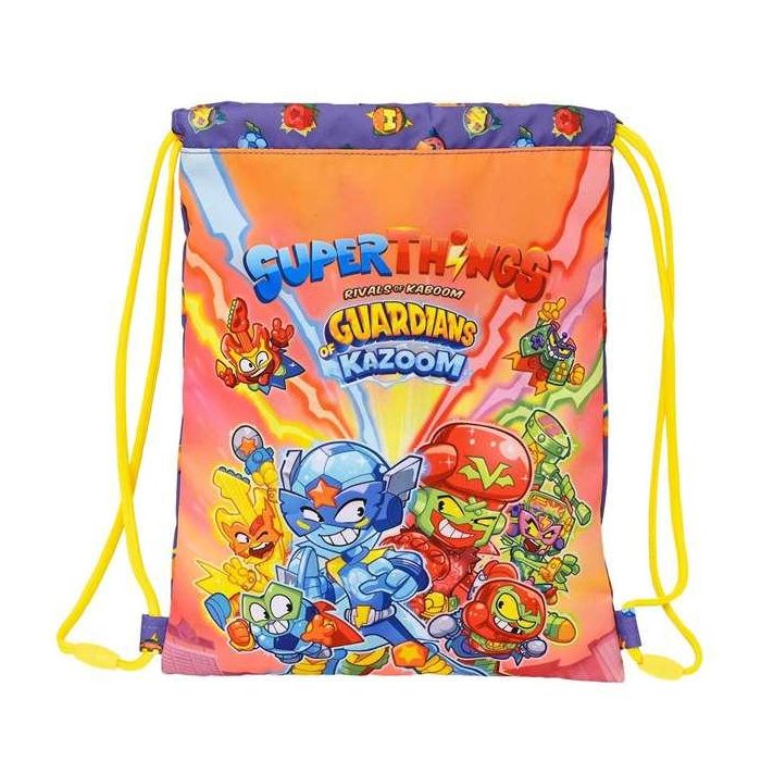 Bolsa Mochila con Cuerdas SuperThings Guardians of Kazoom Amarillo Morado 26 x 34 x 1 cm