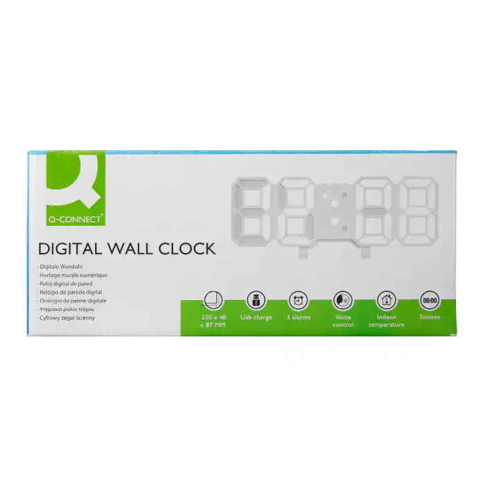 Q-connect Reloj de Pared Digital con Temperatura y 3 Alarmas, Control de Sonido, 220x40x87 mm 5