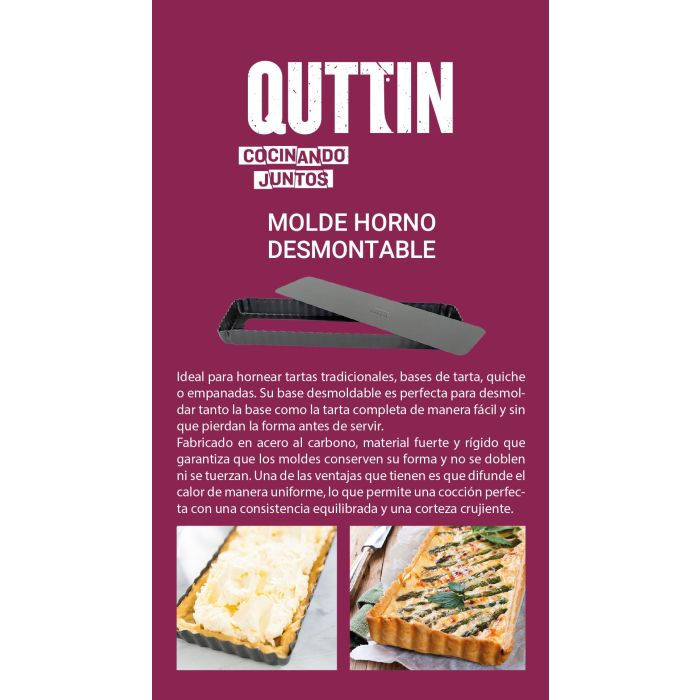 Molde para horno desmontable Quttin 35x11x2.6 cm (12 Unidades) 2 Molde para horno desmontable Quttin 35x11x2.6 cm (12 Unidades) 2