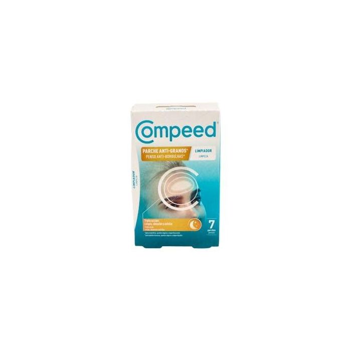 Compeed Parche Anti-Granos Limpiador Hidrocoloide para Acné, Espinillas e Imperfecciones, 7 Parches, Todo Tipo de Pieles, Uso Noche