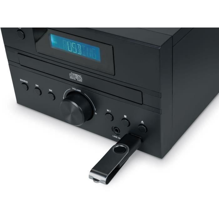 Microsistema Bluetooth - THOMSON - Madera/Negro - Radio FM/CD/MP3/USB, 20W RMS, Sintonizador FM RDS, Toma de auriculares, Mando a distancia, Fuente de alimentación. 230V 4