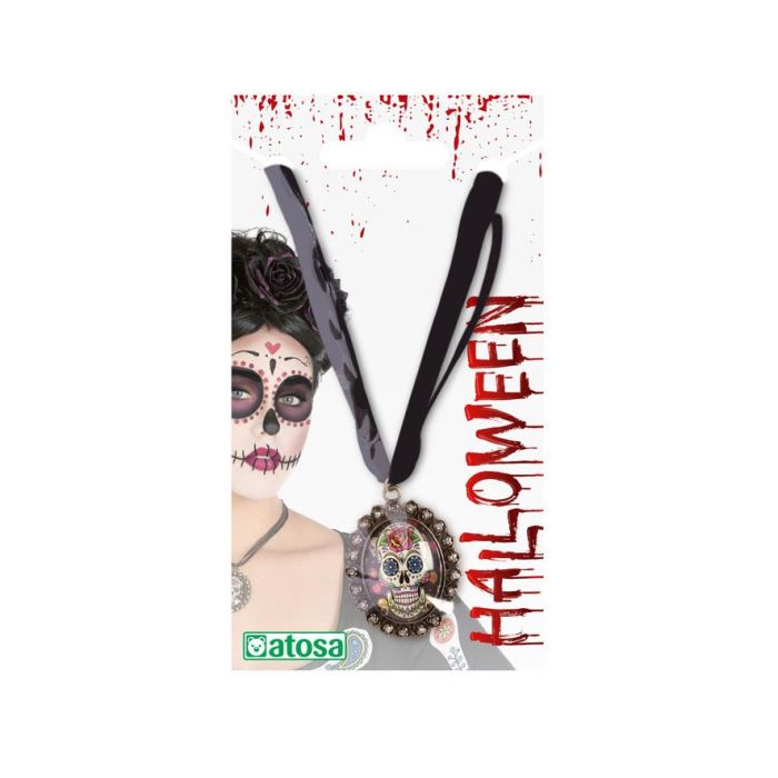 Collar Medallón Calavera Colorido para Disfraz de Catrina, Día de los Muertos, Halloween, Festivales 1 Collar Medallón Calavera Colorido para Disfraz de Catrina, Día de los Muertos, Halloween, Festivales 1