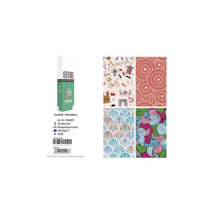 Papel De Regalo Rollo Basika 1X3 M (Caja De 40) Classic