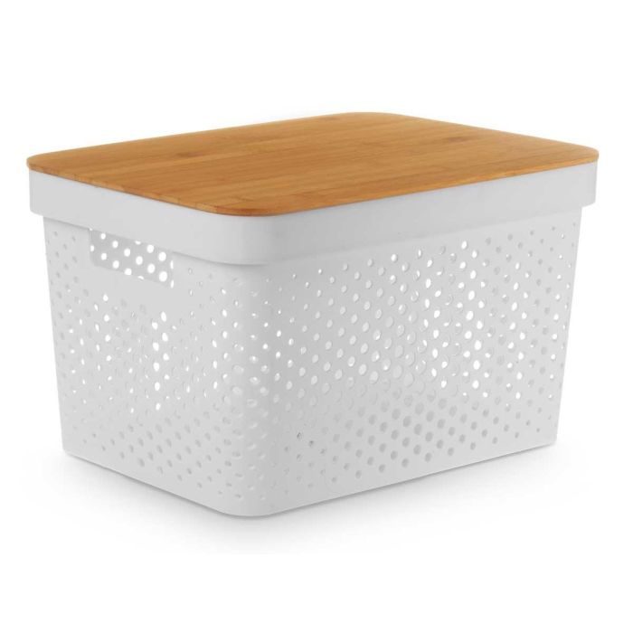 Caja Multiusos Perforada Tapa Bambu Grd Blanc 22Cm Kinvara (4 Unidades) 1 Caja Multiusos Perforada Tapa Bambu Grd Blanc 22Cm Kinvara (4 Unidades) 1