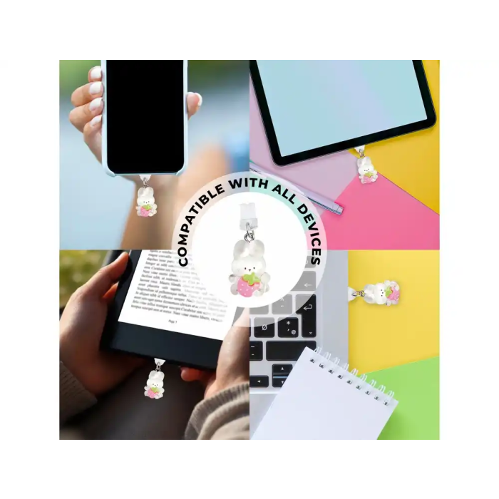 Wondee Charm Funny Protege y Decora tu Móvil con Conejito Blanco, Protege Puerto de Carga Tipo-C/Lightning del Polvo, Accesorio y Charm para Smartphone, Blanco