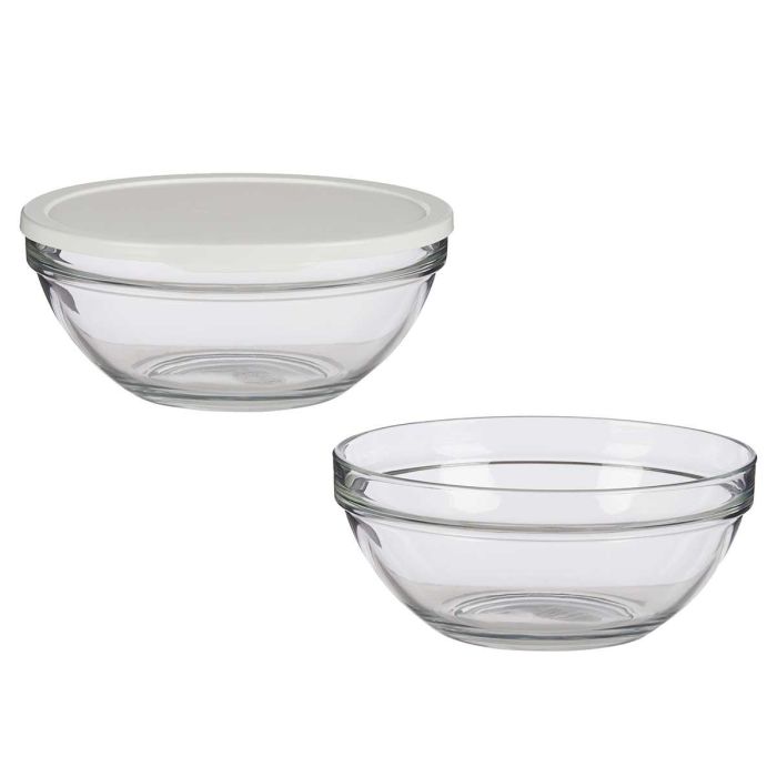 Pasabahce Fiambrera Redonda Chefs Con Tapa Blanca 2500 ml 23x10x23cm (Set de 4)