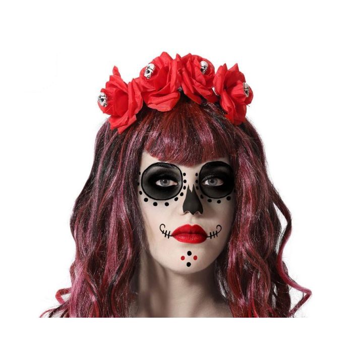 Diadema Catrina Rojo Flores Calaveras Mujer Adulto Fiesta Mexicana