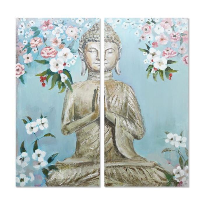 Cuadro Oriental DKD Home Decor Azul Beige 3 x 140 x 140 cm Set de 2